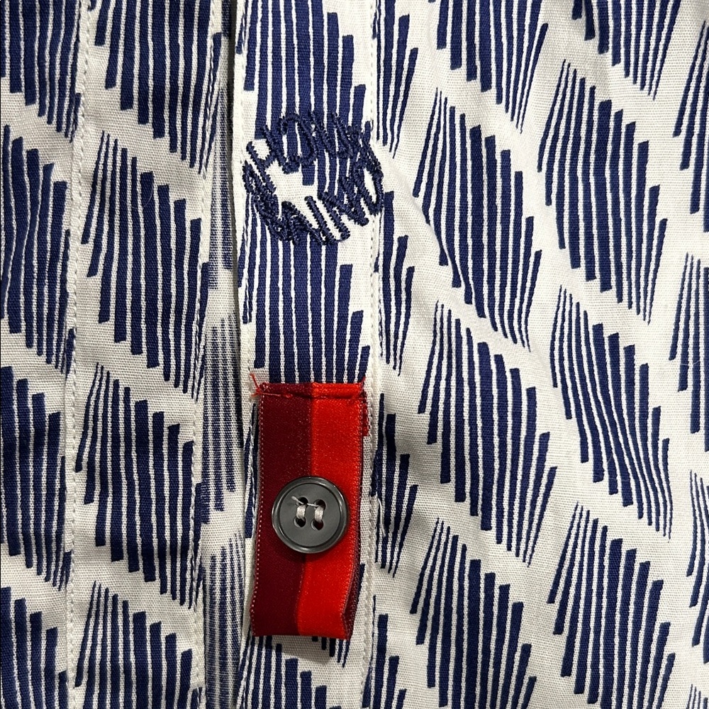 Navy Patterned White Cotton Button Down From Ital… - image 4